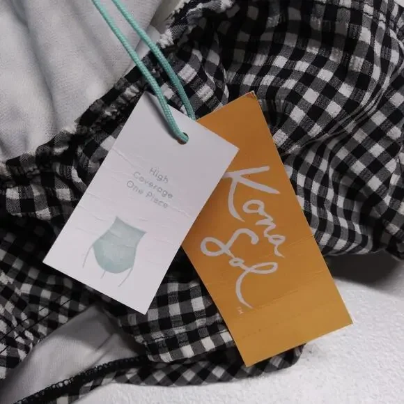 Kona Sol Textured Gingham Ruched Full Coverage One Piece Swimsuit Size Small - Picture 9 of 9